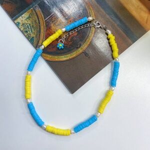 Handmade Ukrainian Inspired Necklace, Blue Yellow Beaded, Adjustable, Gift